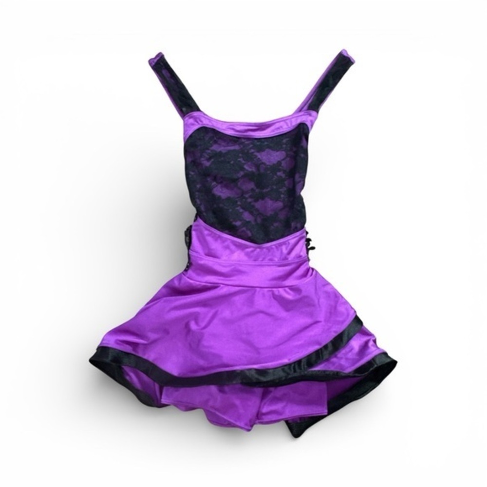 Weissman XLC XL Child’s Purple and Black Lace Dance Dress with Built in Shorts